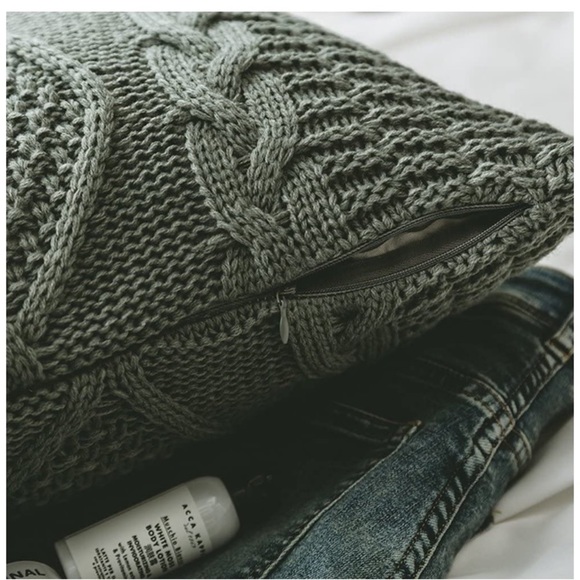 Dark Grey Braided/Crochet Knit Pillow Case Decor Cover for Patio/Bed/Sofa/Room - Picture 3 of 9